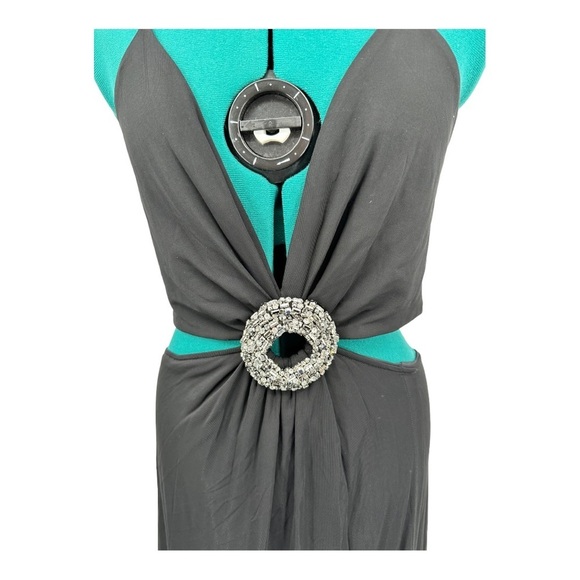 Ramy Brook Rivana Beaded Buckle Cutout Waist Maxi Dress Gown in Black - Picture 3 of 9